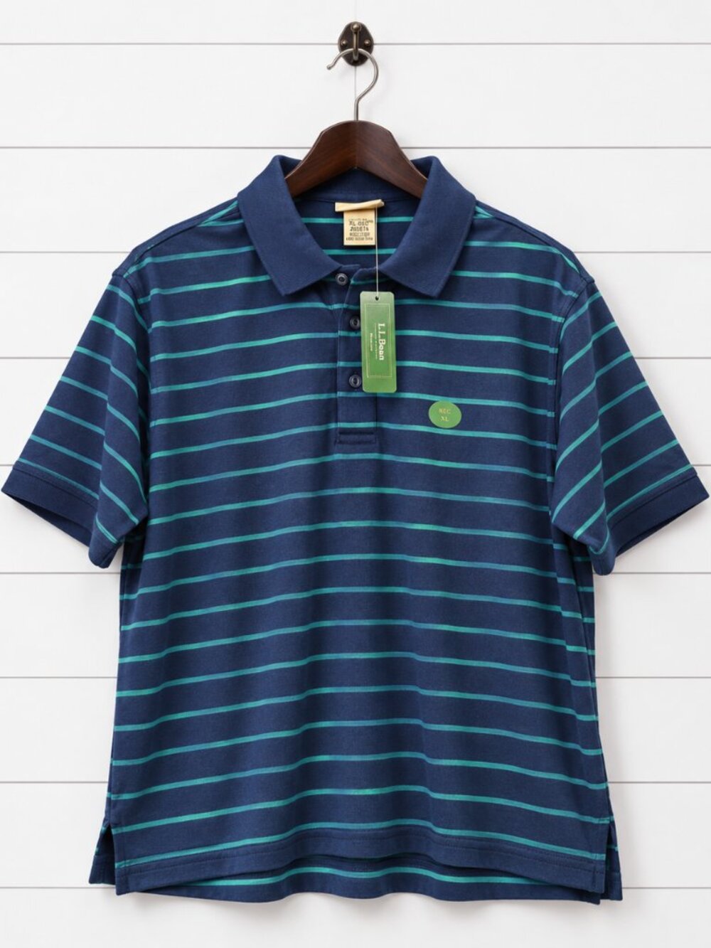 L.L.Bean Pima Cotton Polo Shirt Men’s XL Navy Blue Turquoise Stripe NWT